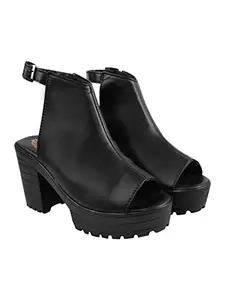 Shoetopia Women & Heels Fashionable Solid fashion Sandal Black Block Heels/Find/Black/UK6