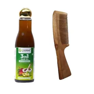 G Krishna Naturals Combo Pack of Hair Brushes Wooden Neem Comb & 3 in1 Hair Oil for Women & Men (Pack of 1 Each)(GKNPC1-02)