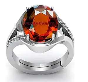 KUSHMIWAL GEMS 6.25 Ratti Natural Gomed Stone Silver Ring Adjustable Gomed Hessonite Astrological Gemstone for Men and Women