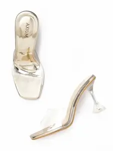 AXIUM Golden Transparent (Clear) Hourglass Heels, 3.5Inch