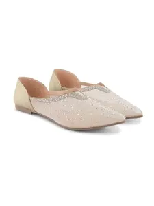 JM LOOKS Stylish Emblellished & Rhinestone Bellies For Women & Girls | (Gold, 39)