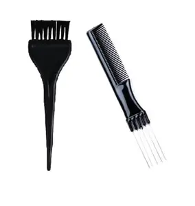 ZAUKY 1PC PRONG PLASTIC HAIR STYLEING COMB & 1PC HAIR DYE COLORING BRUSH PLASTIC BODY (COMBO PACK)