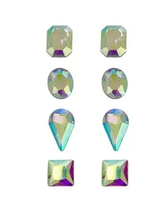 9blings Set Of 4 Silver Plated Geometric shape Stone Studded Stud Earrings For Women and Girls