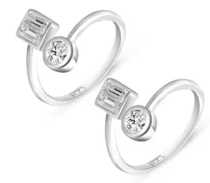 Ragya Jewels Rhodium Plated 925 Sterling Silver Square-Circle Diamond Cosmic Toe Ring For Womens