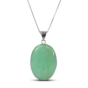Crystu AAA Amazonite Pendant Oval Shape Crystal Stone Locket - Pendant with Metal Chain for Reiki Healing and Crystal Healing Gemstone for Unisex (Color : Green)