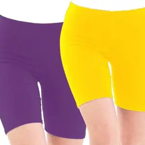 Style Pitara Solid Men & Women Purple, Yellow Cycling Shorts () SP_Cotton_Shorts_2_PURPY