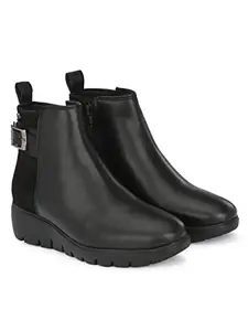 Delize Light - Black Women Vegan Leather, Light Weight Wedge Ankle boots-59780-41