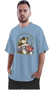 ALLEN BLACK Oversized T-Shirt Frog & Mushrooms Men's Women's Unise 100% Cotton Baby Blue_FMUSHUNQQ-Baby Blue M Oversized_