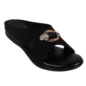 SNEAKERSVILLA Women & Girls Stylish Fancy and comfort Trending Flat sandal (Black, 7)