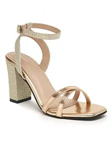 Bruno Manetti Women's Gold Slipon Cross Back Strap with Buckle Heels Sandal