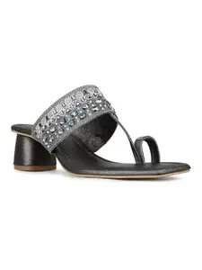 Inc.5 Womens Pewter Embellished Square Toe Ethnic Heels Sandals