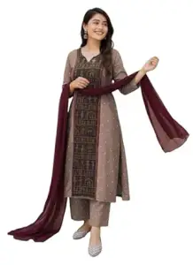 GoSriKi Women’s Rayon Viscose Blend Printed Straight Kurta Set with Pant & Dupatta | Elegant Ethnic Wear for Women | Festive, Office & Casual Wear