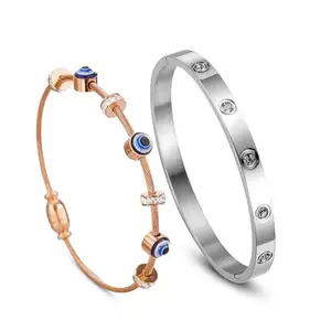 MIAMI evil eye bracelet for women stylish Evil Eye Bangles for women Anti Tarnish Adjustable hand Rose gold Bracelet for girls Kada for Women Magnet Accessories Jewellery friendship crystal combo