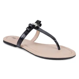 LOUD POUT Charm Women Pu Flats Slippers Stylish Model Fashion Flat Casual Daily Use For Girls,Women,Ladies (Black)