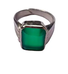 MORIE GEMS Green Onyx Gemstone Weight 7.25 Ratti Panch Dhatu Silver Coated Adjustable Ring for Men and Women with Lab Certificate