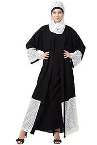 NAZNEEN Bottom and Sleeve embroidered fabric with extra Jacket at front Abaya (M, Black/White)