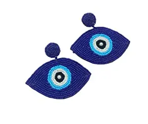 Crafting infinity EVIL EYE Earrings,Handmade,diva Embroidered Earrings for Women & Girls,Evil Eye Light Weight Earrings for Women and Girls, Blue, Yellow, Big. Trendy Boho Chic