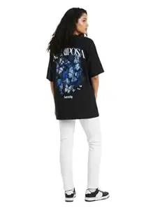 Okay Bhaiya Oversized T-Shirt for Women | Born to Fly Butterfly Graphic Print | 240 GSM 100% Cotton | Drop Shoulder Heavyweight | Black