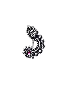 Anuradha Art Oxidized Finish Temple Styled Silver Nath for Women | Traditional Marathi Nath | Oxidised Pressing Nath for Women (Pressing Nath)