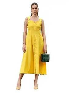 PURVAJA Women's Sleeveless Midi Length Sweetheart Neck Solid Dress