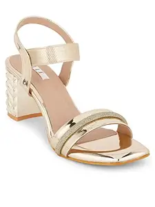 ELLE Women's Rose Gold Block Heel Sandals