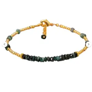 LKBEADS Gold Plated Bracelet with Multicolor Faceted Emerald Beads – Mix 2-2.5mm – 7 inch Adjustable – For Men & Women|LK_STACK_02386