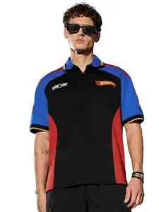 The Souled Store Hot Wheels: Men and Boys Short Sleeve Round Neck Blue Graphic Printed Casual Lightweight Drop Shoulder Streetwear Trendy Oversized T-Shirt