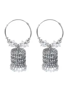 Efulgenz Oxidized Faux Pearl Hoop Earrings Jhumka Jhumki for Women