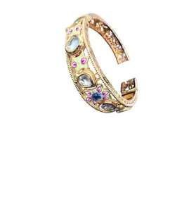 Traditional Gold-Tone Bangle for Women | Enamel Work with Stone-Studded Detailing | Antique Style Design