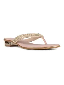 Inc.5 Womens Rose Gold Ethnic Embellished T-Strap Flats