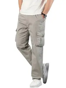 SATVISH Mens Cotton Cargo Pants | Casual Trousers for Men | Drawstring Waist Pant | Comfortable Lower for Men