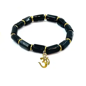 ASTROGHAR Black Tourmaline Golden Hematite Aum ॐ Lucky Charm Protection Bracelet For Men And women