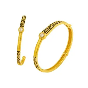 AK FASHION JEWELLERY Elegant Gold Plated Bangles for Women | Stylish Designer Kada with Stone Work | Traditional Jewelry | Ethnic Indian Bangle Set (Slim Stone Bangle, 2-4)