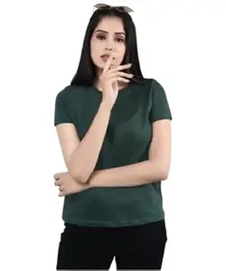 Women's Classic Round Neck T-Shirt ? Soft Cotton Blend, Slim Fit, Short Sleeve Casual Tee (Bottle Green - M)