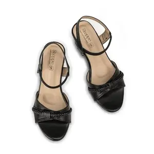 women synthethic leather sandals 3 inches steppe (Black, 4)