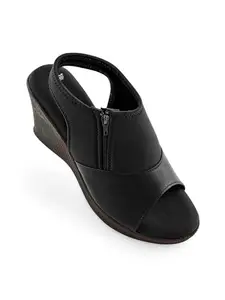 V-WALK Women's Ankle-Strap Fashion Wedge Heel Sandals | Evening, Party & Smart-Casuals Wedges for Women | Heel Height: 3 Inches | Black