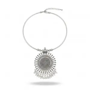 MaxiBlink Oxidised German Silver Hansli Necklace with Sunburst Pendant