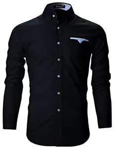 FINIVO FASHION Men's Cotton Casual Shirt Black