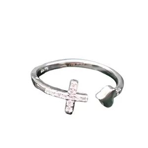 THE VELVET BOX Silver Adjustable Cross Ring for Women