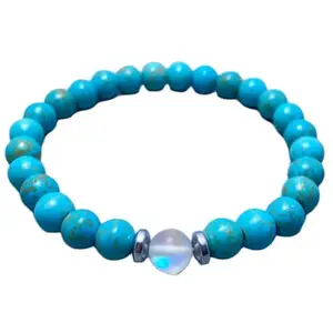 LKBEADS Turquoise & Aura Quartz Bracelet, Beaded Bracelet, Gift for Her, Gemstone Bracelet, Healing Bracelet, Friendship Bracelet, 8mm Beads|8mm Round|Smooth|Blue & White|SRC_LI_000776