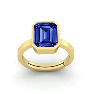 DINJEWEL 8.00 Carat Certified Natural Earth Mined AA++ Quality Blue Sapphire Neelam Gold Plated Ring Panchdhatu Adjustable Ring for Men & Women's