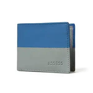 ASSESS Dual Colour Genuine Leather Wallets for Men and Women RFID Protection Daily Use Formal Casual Formal Unisex Bi-Fold Purse Perfect for Gift Blue