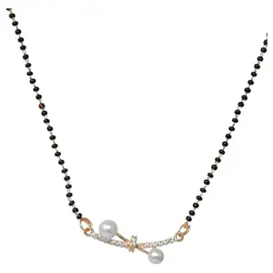 Meira Jewellery Elegant Rose Gold Plated Mangalsutra for Women|Stylish & Traditional Wedding Jewellery with Black Beads & Pendant Design-03
