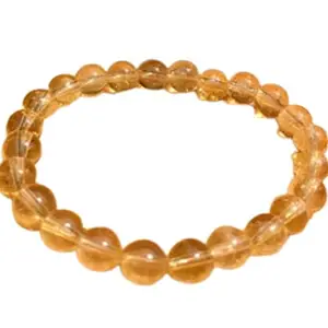 RRJEWELZ Natural Citrine 8mm Round Shape Smooth Cut Beads 7 Inch Stretchable Bracelet For Men & Women. Unisex Bracelet For Healing, Meditation, Prosperity, Gift & Luck|STBR_RR_10993_7.0