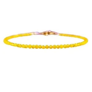 LKBEADS Rose gold Plated Bracelet with Yellow Faceted Yellow Jade Beads – Round 2mm – 7 inch Adjustable – For Men & Women|LK_STACK_06682
