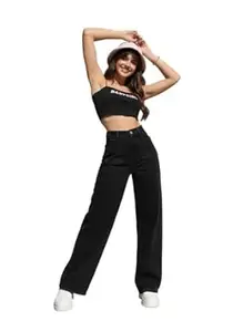 KOTTY Womens High Waist Flared Fit Ankle Length Clean Look Denim Jeans
