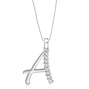 TARAASH Sterling Silver Initial A CZ Pendant & Chain for Unisex Combo PDCH 126