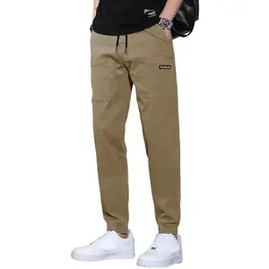 Men's Multi-Pocket Cargo Pants | Stylish 5-Pocket Joggers/Trousers for Exercise & Casual Streetwear | Poly-Cotton Woven Twill Track Pants with Elastic Waist & Cuffs (in, Alpha, S, Regular, Khaki)