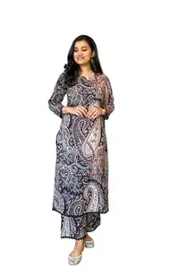 Achintya Crafts Women's Cotton Printed Straight Kurti with Pant Two Piece Co-ord Set