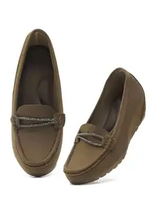 Froh Feet Women's Black Chain Loafers | Stylish & Comfortable Slip-On Flats for Women & Girls(Olive)